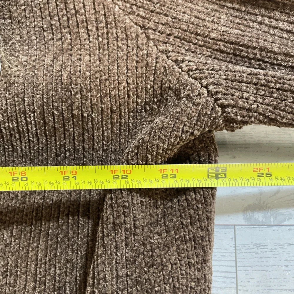 Lisa International Brown Long Sleeve Chenille Faux Fur Sweater‎ Cardigan Women L